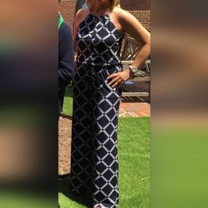 2 For $25 KAARI Blue Navy Geo Halter Jumpsuit Size S
